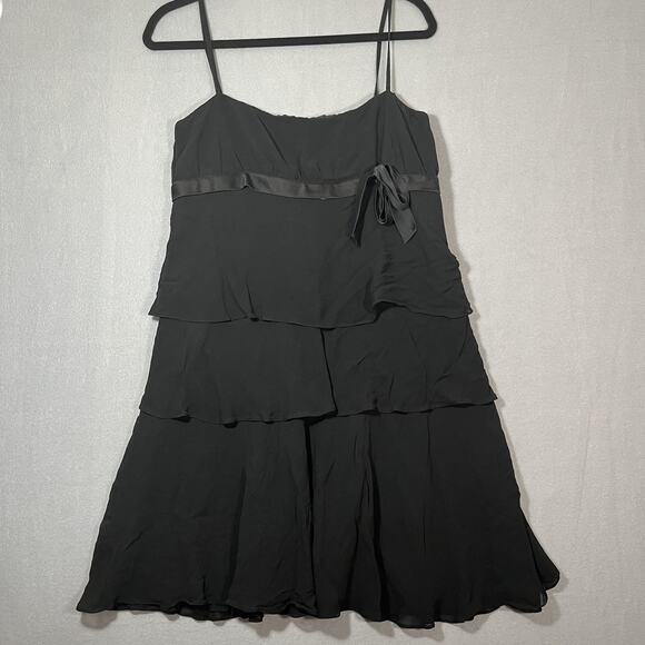 VTG 90s Nine West 100% Silk Tiered Black Cocktail Party Dress‎ Size 14 Plus - Picture 1 of 8